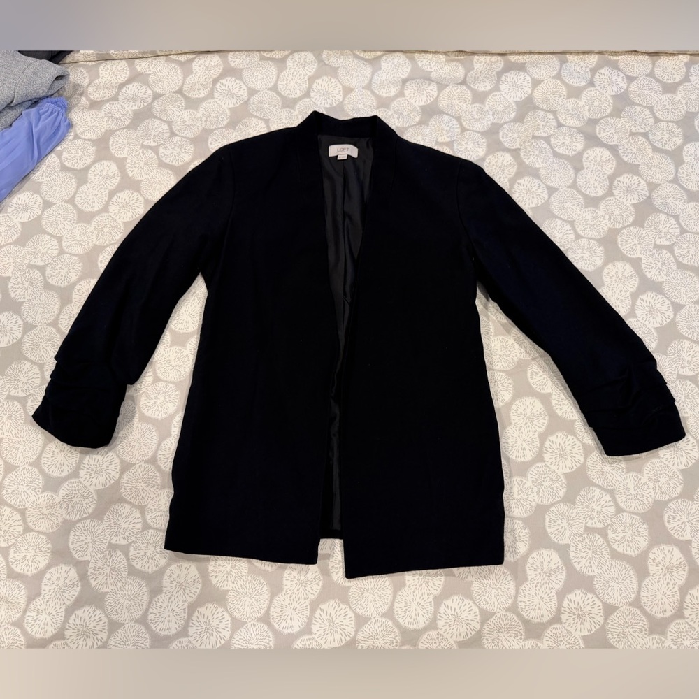LOFT Bunched Sleeve Black Blazer, size XS